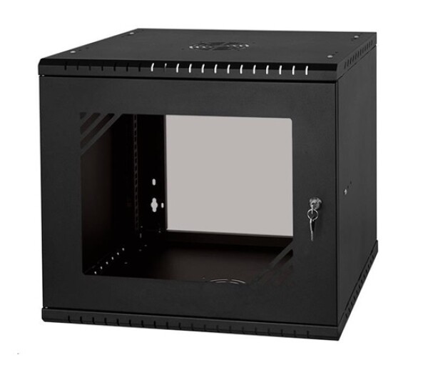 LEXI-Net 19" nástěnný rozvaděč Basic 9U 525x450, skleněné dveře, bez zad, rozložený, černý EDF_1232027