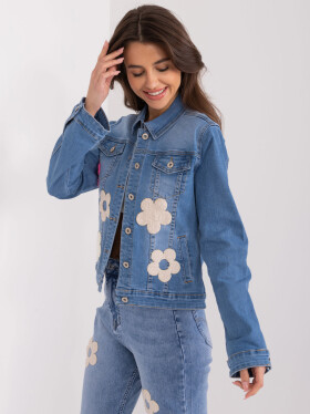 Modrá dámská džínová bunda květinami