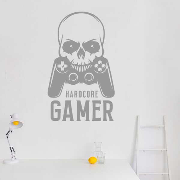 Samolepka Hardcore Gamer Barva: šedá, Velikost: 80 x 49 cm