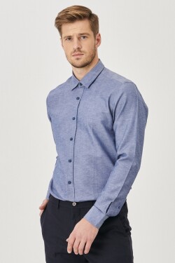 AC&Co / Altınyıldız Classics Men's Navy Blue Slim Fit Slim Fit Cotton Hidden Button Collar Long Sleeve Oxford Shirt