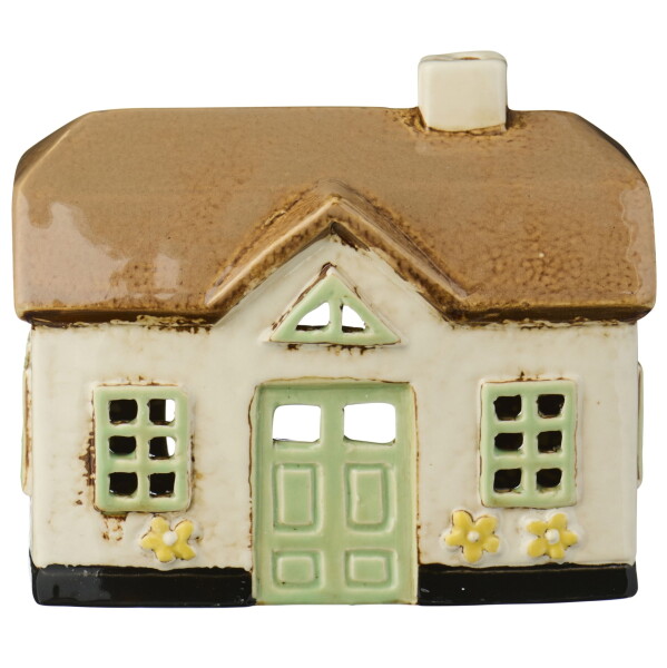 Ib Laursen Keramický svícen Ebeltoft Green Windows, modrá barva, zelená barva, keramika