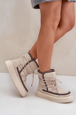 Dámské sněhule s výšivkou na platformě světle béžové Naleris 39