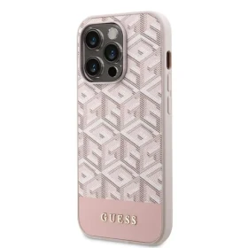 Pouzdro Guess PU G Cube MagSafe iPhone 14 Pro růžové