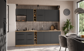 Kuchyňská linka 255 cm Aria 1 Barva korpusu: Dub artisan, Barva dvířek: GR - Graphite AFM