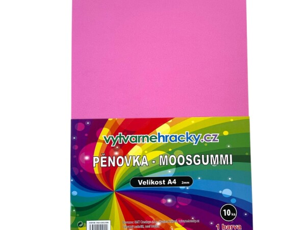 Pěnovka A4, tl. ca 2mm - růžová, 10ks
