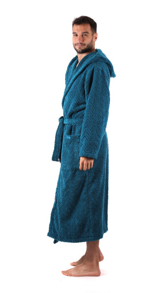 Pánský župan Athena s kapucí Petrolejová L