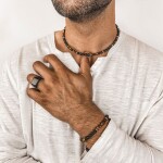 Pánský korálkový náramek Joel Gold - 6 mm Tygří oko a černý Onyx, Hnědá 21 cm