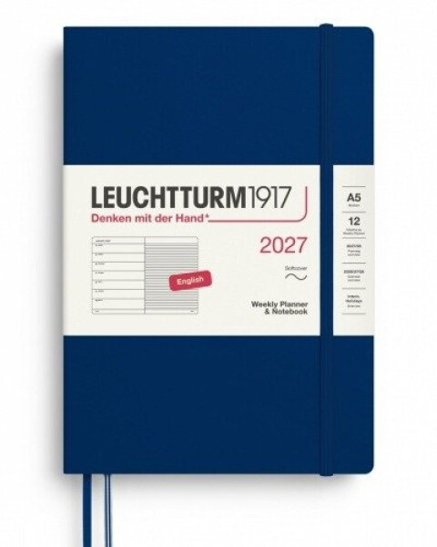 Týdenní plánovač Zápisník Navy, Medium A5 2027, Softcover, anglicky