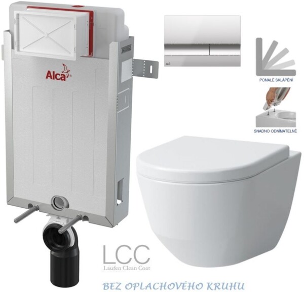 ALCADRAIN Renovmodul - předstěnový instalační systém s chromovým tlačítkem M1721 + WC LAUFEN PRO LCC RIMLESS + SEDÁTKO AM115/1000 M1721 LP2