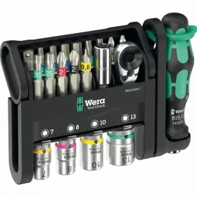 WERA Tool-Check Modular 1 černá/zelená / Račna + bity / 21 dílů / 1/4" (05049000001)