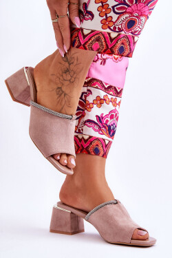 Semišové pantofle na vysokém podpatku S.Barski KV-612-2 Béžove 37