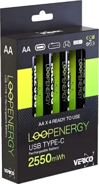 Verico LoopEnergy AA2550 / Nabíjecí baterie AA / Li-Ion / USB-C / 2550 mAh / 4 ks (1UDBT-A1WEAC-NN)