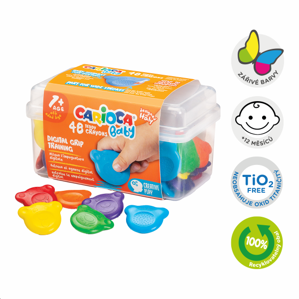 Carioca voskovky Baby Teddy 1+, plastový box, 48 ks
