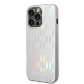 Pouzdro Karl Lagerfeld Iridescent Monogram iPhone 14 Pro stříbrné