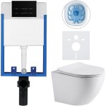 CERANO Kompletní podomítkový WC set Lite/Cesso - bílá lesklá - WC tlačítko Line, černá matná - k zazdění - 49x36 cm - 8050BD84240