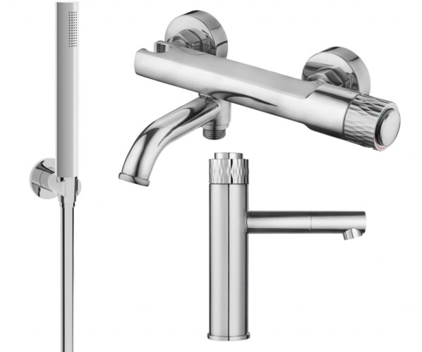 MEXEN/S - Diamond R70 Set umyvadlové a vanové baterie s příslušenstvím, chrom 71503R70-00