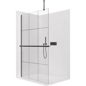 CERANO Sprchová zástěna Walk-in Onyx Top Round L/P - 8 mm - kulatá vzpěra + polička/držák na ručníky - černá matná, industriální sklo - 160x200 cm