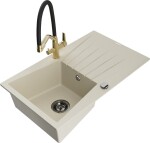 MEXEN/S - Cesar granitový dřez s odkapávačem včetně baterie Duo, béžová 6514-69-671701-57-B
