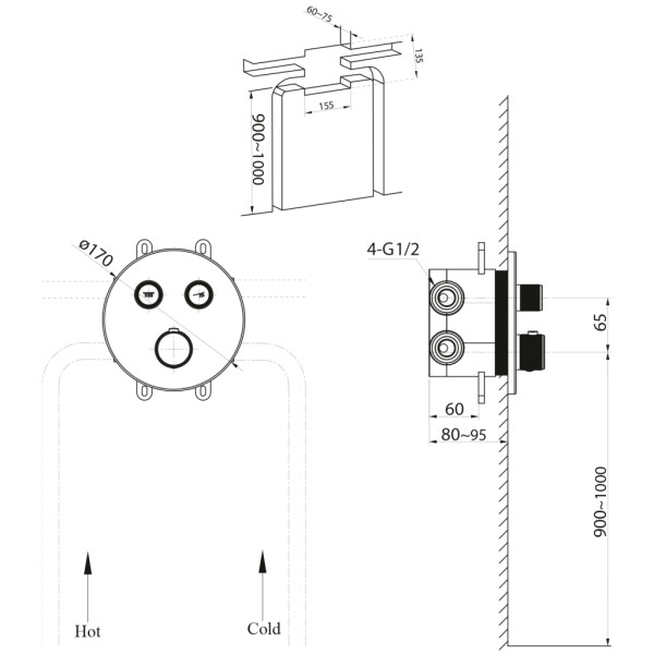 SAPHO - SMART SELECT podomítková sprchová termostatická baterie, box, 2 výstupy, zlato mat RP032GB