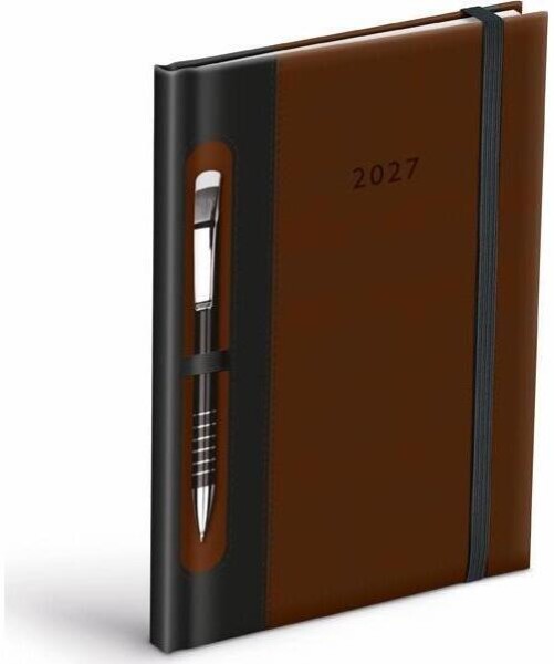 Diář 2027 T805 PU hnědý/černý - na propisku s gumkou