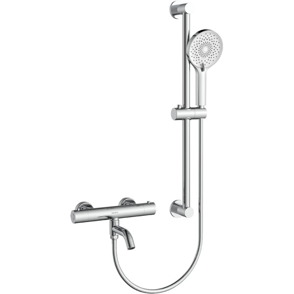 CERANO - Vanová nástěnná baterie Selma s příslušenstvím - termostatická - otočný výtok - chrom CER-605245
