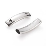 Trubičkový korálek z nerezové oceli - prohnutý - hvězdy - platinový - 36 x 10 x 8 mm - 1 ks