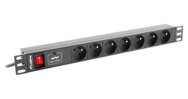 Lanberg PDU černá / Zásuvková lišta do racku / 1U / 19" / 7x zásuvka typu E (FR) / IEC C14 / 10 A / 2 m (PDU-07E-0200-IEC-BK)