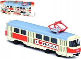 Tramvaj Tatra T3 česká kovová 16cm I LOVE PRAGUE retro na zpětný chod v krabičce 20x8x6cm CZ design