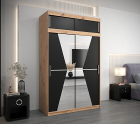 Šatní skříň Abi Ma s nástavcem Barva korpusu: Dub artisan, Rozměry: 150 cm, Dveře: Černá