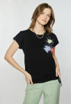 Monnari Halenky Bavlněné tričko s květinovým vzorem Black S