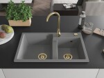 MEXEN/S - Tomas granitový dřez 2-bowl včetně baterie Telma, šedá 6516-71-670200-50