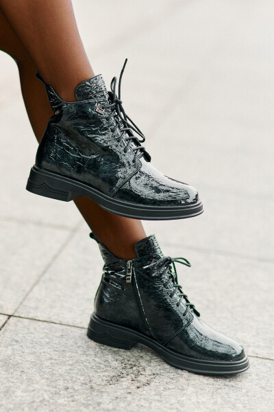 Kožené Lakované Boty Dámské Zateplené Na Zip D&A LZ42-042 Tmavozelené 36