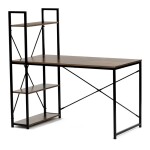 Stůl pracovní s regálem, MDF, dekor staré dřevo, černý kov