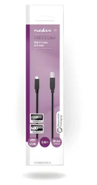 Nedis USB-C - USB-B černá / Kabel USB / USB 2.0 / 480 Mbps / 2 m (CCGB60650BK20)