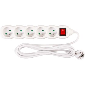 STREND PRO 213344 Prodlužovací kabel s vypínačem, 3m, 5 zásuvek, 3×1mm, bílý