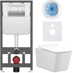 CERANO - Kompletní WC set Basic/Forte - bílá lesklá - WC tlačítko Maxio/Stříbrná - závěsné - předstěnová instalace - 51x36 CER-8050BD86133