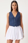 Happiness İstanbul Women's Navy Blue Linen Short Vest