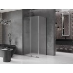 MEXEN/S - Velar L sprchový kout, posuvné dveře 120 x 85, dekor, grafit kartáčovaná 871-120-085-33-66