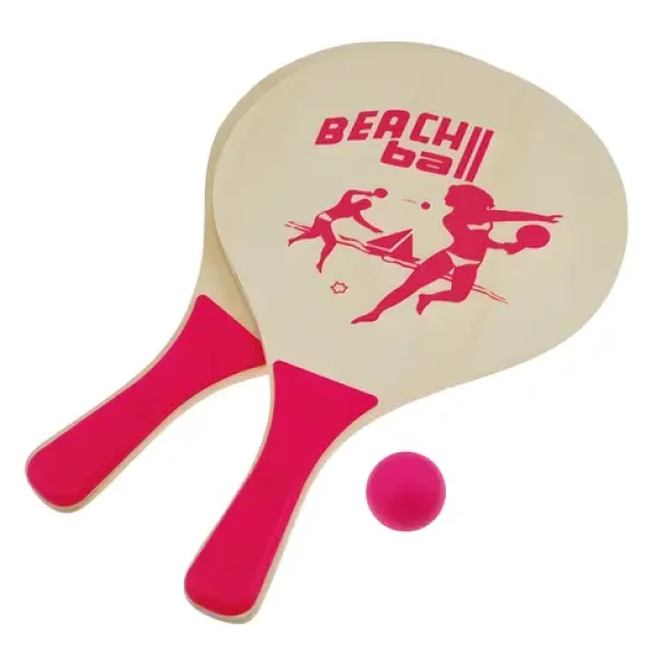 SPORTTEAM Plážový tenis set růžový / 2x pálka / míček / MDF / 38 x 24 cm