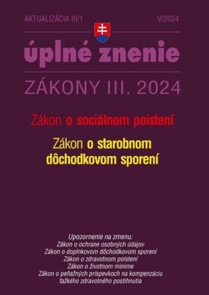 Aktualizácia III/1 2024 Sociálne poistenie starobné dôchodkové sporenie