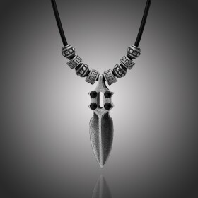 Pánský ocelový náhrdelník Apaccio, přírodní kůže a chirurgická ocel, Černá