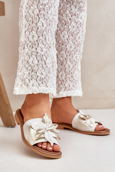 Pantofle S Dekorací Přírodní Kůže Zazoo 3667 Zlatý Opraný 38