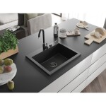 MEXEN/S - Elix granitový dřez 1-miska 600 x 500 mm, černá/stříbrná metalik, sifon černá 6525601005-73-B