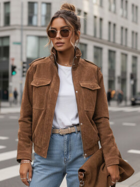 Dámská semišová bunda bomber světle hnědá FashionStreet TY5644 S