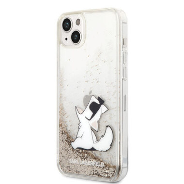 Pouzdro Karl Lagerfeld Liquid Glitter Choupette Eat iPhone 14 Plus zlaté