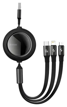 Baseus Bright Mirror černá / Kabel 3v1 / USB-A - Micro-USB, USB-C, Lightning / 66 W / 1,2 m (1BA2420)