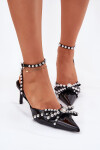 Zdobené Lakované Lodičky S Odkrytou Patou Černé Redaine 38