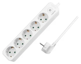 LogiLink prodlužovací kabel 5 zásuvek s vypínačem bílá / Prodlužovací kabel / 1,5 m / 230 V / 16 A / 3600 W (LPS246)