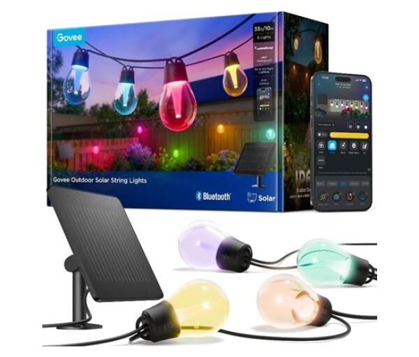 Govee RGBICW Smart solární zahradní retěz 8 žárovek