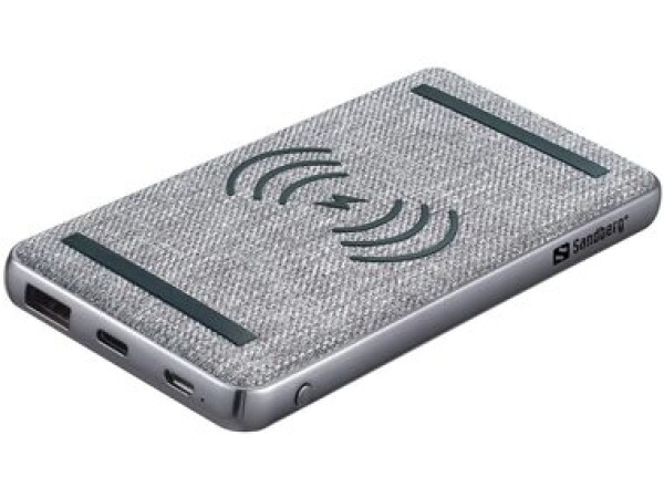 Sandberg Powerban 10000 PD20W+Wireless stříbrná / bezdrátové nabíjení Qi / 15W / 1x USB-A / 1x USB-C (420-61)